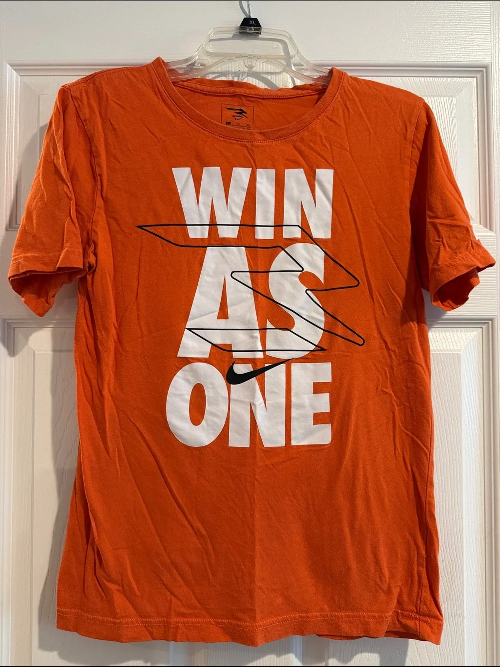 Nike Orange Graphic 'WIN AS ONE' Tee with Black Swoosh